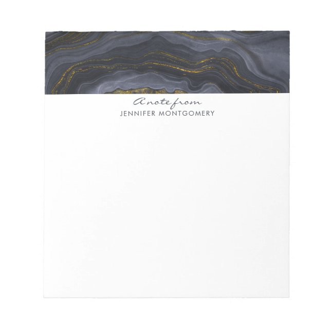 Modern Black & Gold Agate Stone Abstract Notepad (Front)