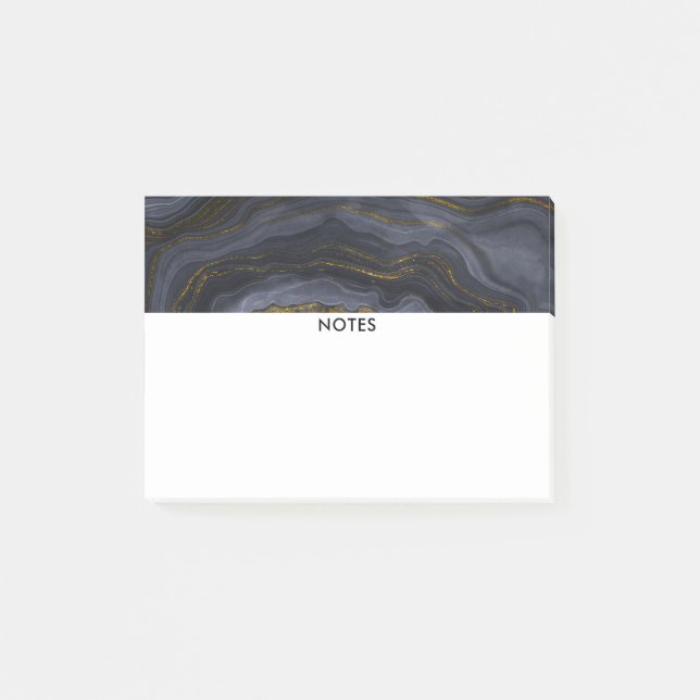 Modern Black & Gold Agate Stone Abstract Post-it Notes (Front)
