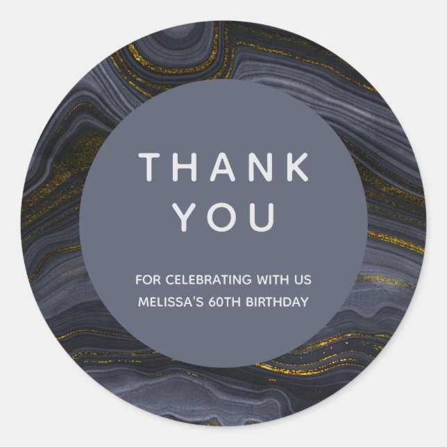 Modern Black & Gold Agate Stone Abstract Thank You Classic Round Sticker (Front)