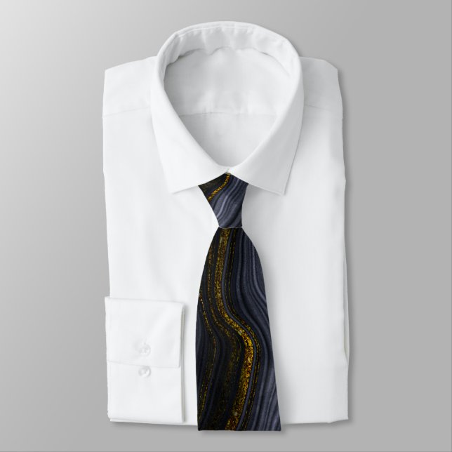 Modern Black & Gold Agate Stone Abstract Tie (Tied)