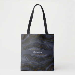 Modern Black & Gold Agate Stone Abstract Tote Bag