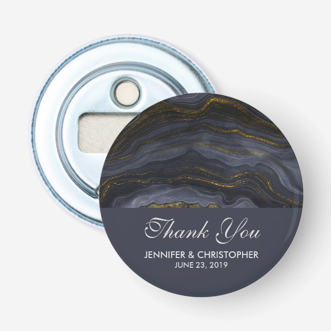 Modern Black & Gold Agate Stone Abstract Wedding Bottle Opener (Front)