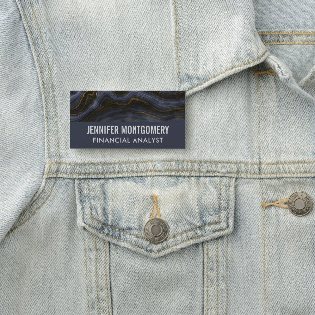 Modern Black & Gold Agate Stone Professional Name Tag (In Situ)