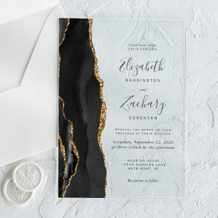 Modern Black Gold Agate Wedding Acrylic Invitations