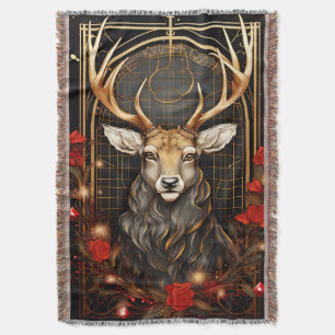 Modern Black Gold and Red Christmas Tree Throw Blanket