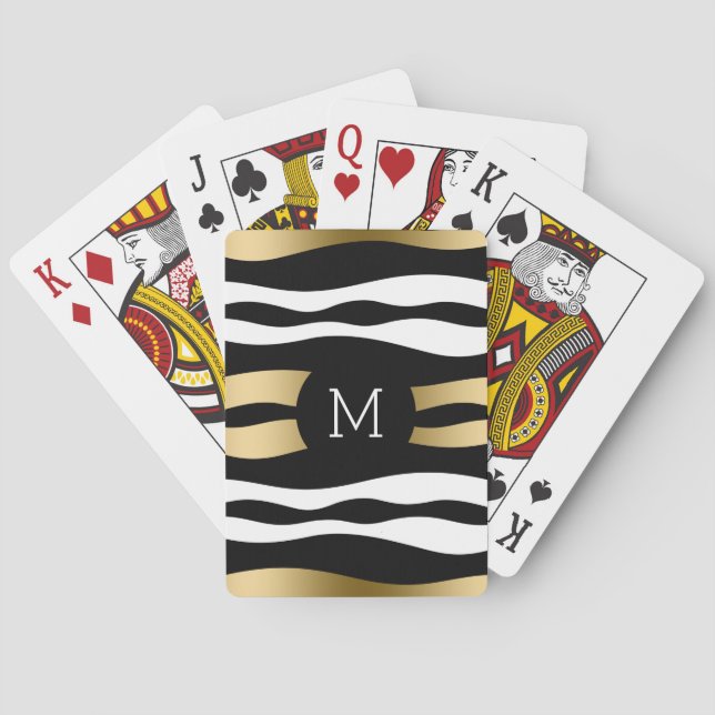 Modern Black Gold And White Zebra Stripes Playing Cards (Back)
