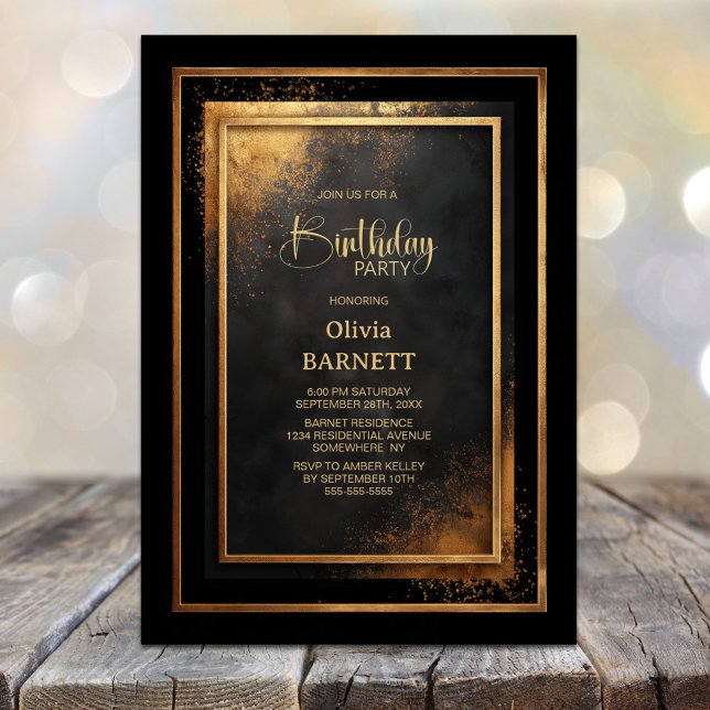 Modern Black Gold Any Age Birthday Party Invitation (Creator Uploaded)