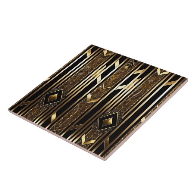 Modern Black Gold Art Deco Collection Tile (Side)