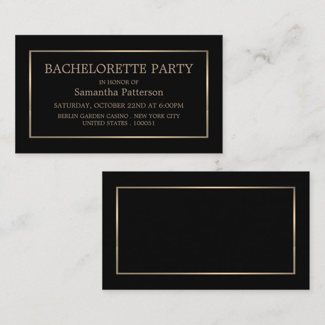 Modern Black & Gold Bachelorette Party Ticket (Front/Back)