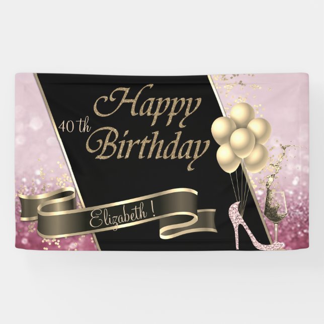 Modern Black Gold Balloons,Glass, High Heel Banner (Horizontal)