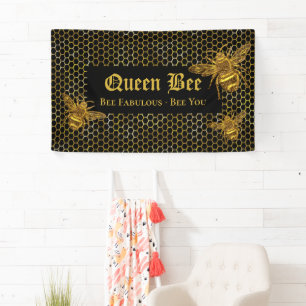 Modern Black Gold Bee Fabulous Bee You Queen Bee  Banner