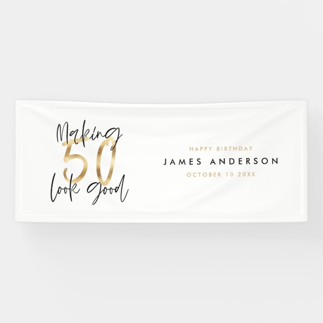 Modern black gold birthday simple elegant script b banner (Horizontal)