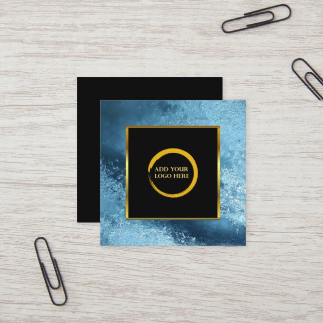Modern black gold blue ice simple logo square business card (Front/Back In Situ)