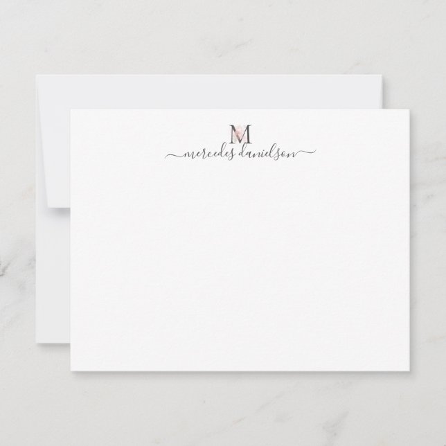 Modern Black Gold Blush Pink Floral Monogrammed   Card (Front)