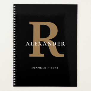 Modern Black Gold Bold Monogram Typography Simple Planner
