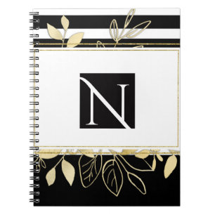 Modern Black Gold Botanical Glamor Chic Elegant Notebook
