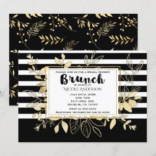 Modern Black Gold Botanical Glamour Bridal BRUNCH Invitation