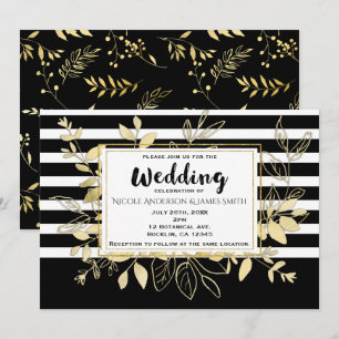 Modern Black Gold Botanical Glamour Chic Wedding Invitation