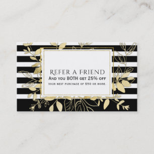 Modern Black Gold Botanical Glamour Refer a Friend Referral Card