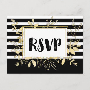 Modern Black Gold Botanical Glamour Wedding RSVP Invitation Postcard