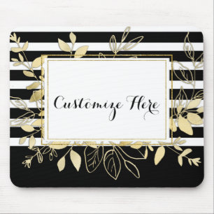 Modern Black Gold Botanical Leaves Glamour Chic Mouse Pad