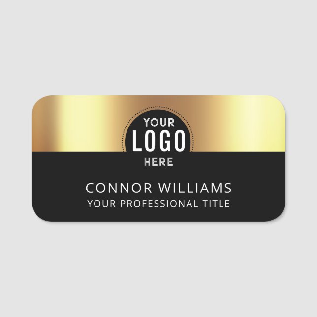 Modern Black Gold Business Logo Name Tag (Front)