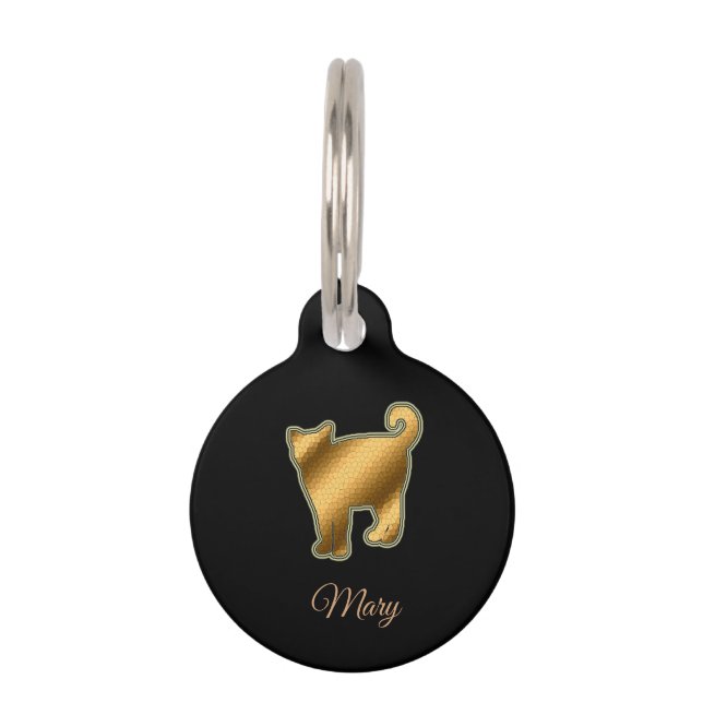 Modern Black Gold Cat Pet Tag (Front)