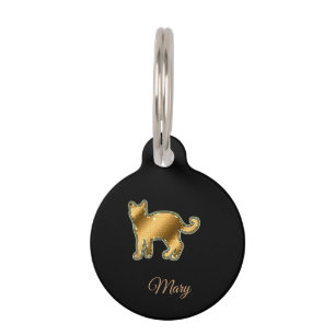 Modern Black Gold Cat Pet Tag