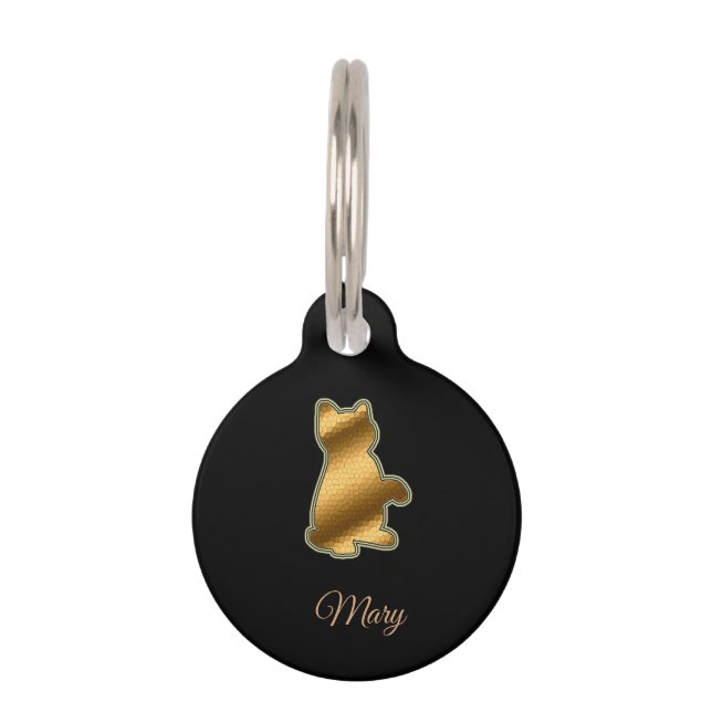 Modern Black Gold Cat Pet Tag (Front)