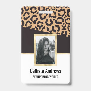 Modern Black Gold Cheetah Leopard Animal Print Badge