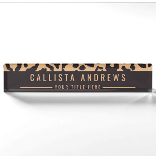 Modern Black Gold Cheetah Leopard Animal Print Nameplate