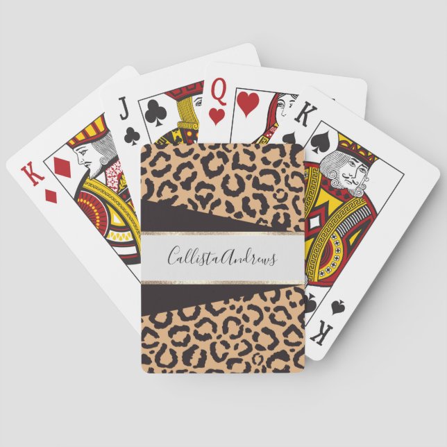 Modern Black Gold Cheetah Leopard Animal Print Playing Cards (Back)