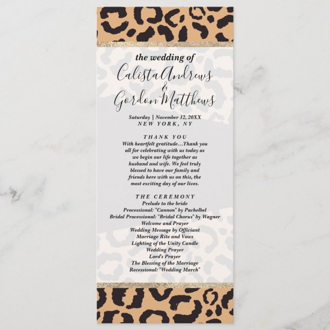 Modern Black Gold Cheetah Leopard Animal Print Program (Front)