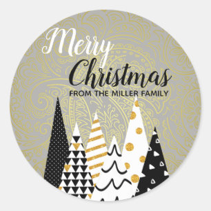 Modern Black Gold Christmas Holiday Classic Round Sticker