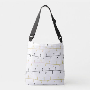 Modern Black Gold Christmas Lights Pattern Crossbody Bag