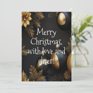 Modern Black & Gold Christmas Ornaments Typography Holiday Card
