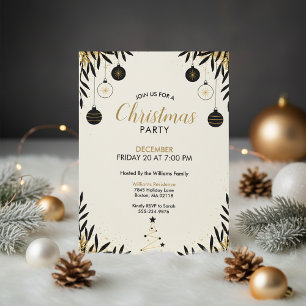 Modern Black Gold Christmas Party Invitation