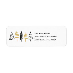 Modern Black & Gold Christmas Tree Return Address