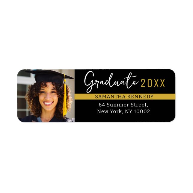 Modern Black & Gold Class of 2025 Grad Cap Photo  (Front)