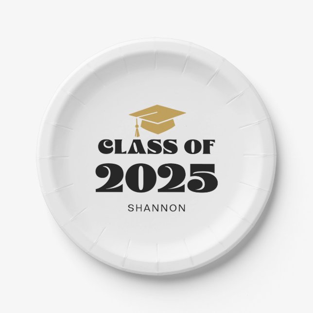 Modern Black Gold Class of 2025 Paper Plate (Front)