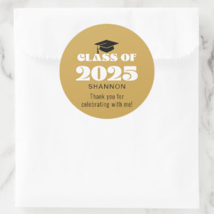 Modern Black Gold Class of 2025 Thank You Classic Round Sticker