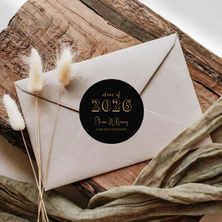 Modern Black Gold Class of 2026 Graduation Envelop Classic Round Sticker