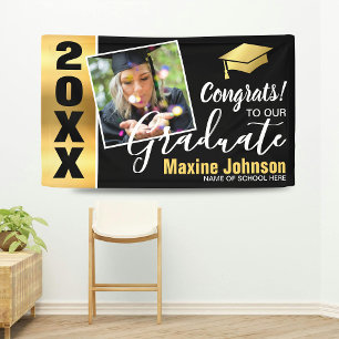 Modern Black & Gold Class of 2026 Photo Graduation Banner