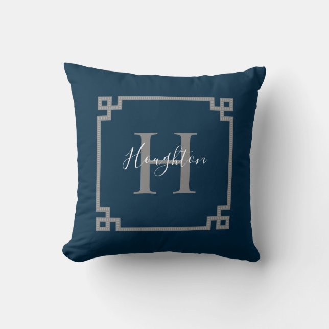 Modern Black Gold Classic Monogram Throw Pillow (Front)