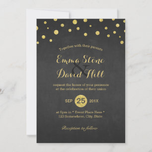 Modern Black & Gold Confetti Dots Wedding Invitation