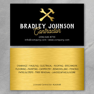 Modern Black Gold Construction Building Business Card