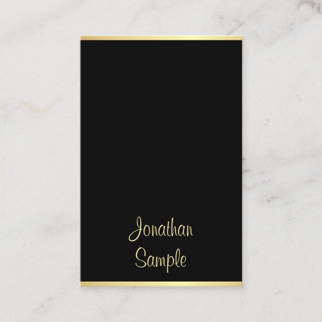 Modern Black Gold Cool Handwritten Personalized Business Card (Front)