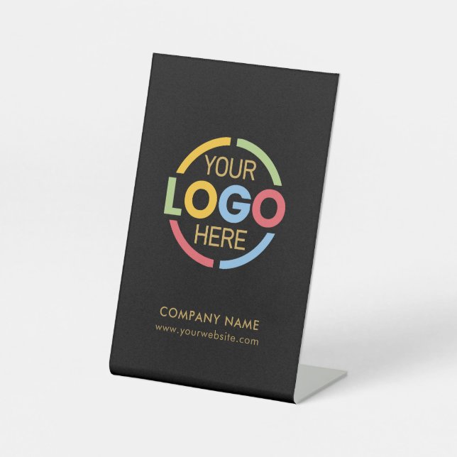 Modern Black Gold Corporate Company Business Logo Pedestal Sign (Front)