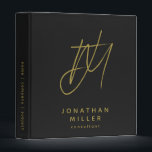 Modern Black Gold Custom Monogram Binder<br><div class="desc">Simple monogrammed binder features a modern design with brushed script initials on a black background. Monogram initials are layered to create a unique design for you. Custom name presented in the lower thirds in simple stylish font with title role position or custom text. A modern binder for home or office,...</div>