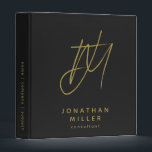 Modern Black Gold Custom Monogram Binder<br><div class="desc">Simple monogrammed binder features a modern design with brushed script initials on a black background. Monogram initials are layered to create a unique design for you. Custom name presented in the lower thirds in simple stylish font with title role position or custom text. A modern binder for home or office,...</div>
